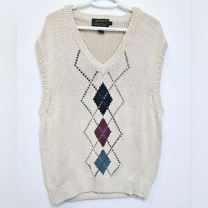 Eddie Bauer sz XL Unisex Argyle Pattern 100% Cotton V Neck Sleeveless Sweater